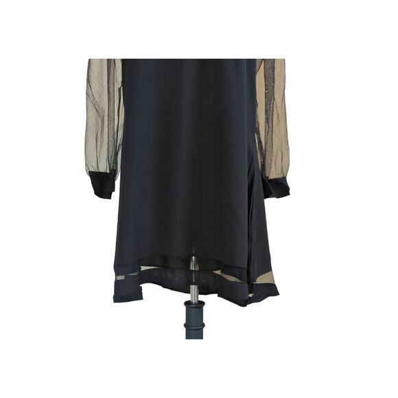 New Linen V-neck Dress with Tulle Sleeves and Trim Size L - Picture 3 of 4